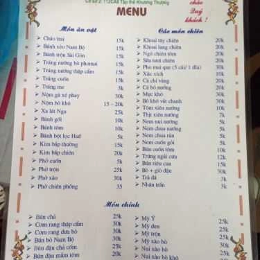 Thực đơn- Cô Hòa - Quán Ăn Vặt