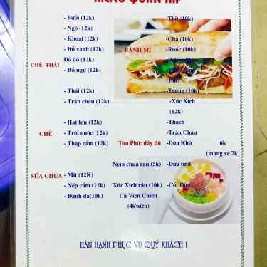 Thực đơn- Ăn vặt Quán Híp - Chè Thái & Bánh Mì