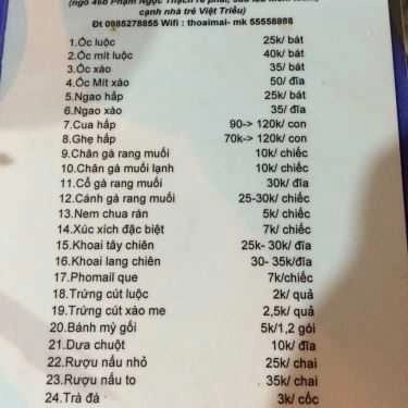 Thực đơn- Quán Chị Việt - Ăn Vặt