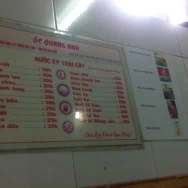 Thực đơn- Ăn vặt Quang Anh - Ốc & Chè Sài Gòn