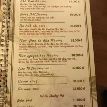 Thực đơn- Cafe Quý Phi Kim Trà - Trà Đạo Trung Hoa