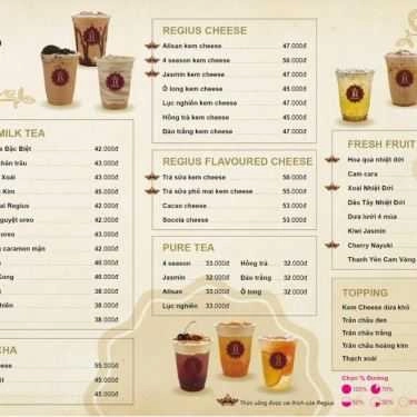 Thực đơn- Cafe Regiustea 天御皇茶 - Thiên Ngự Hoàng Trà - Hàng Tre
