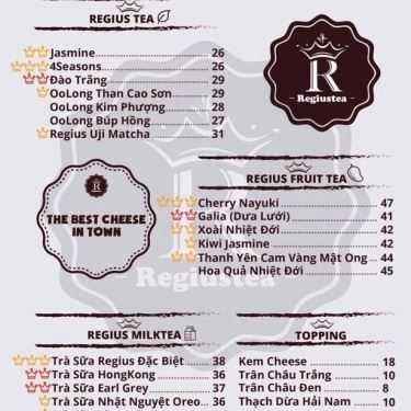 Thực đơn- Cafe Regiustea 天御皇茶 - Thiên Ngự Hoàng Trà - Hàng Tre