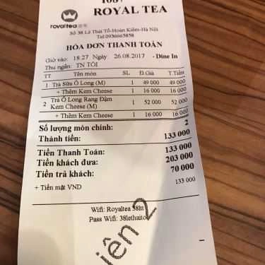 Thực đơn- Cafe Royaltea Flagship Store - Trà Sữa Đài Loan