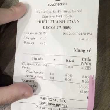 Thực đơn- Cafe Royaltea - Lò Đúc