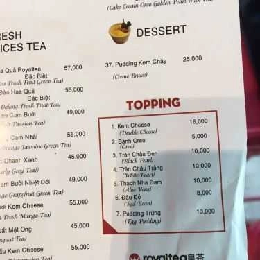 Thực đơn- Cafe Royaltea - A12 Tôn Thất Tùng
