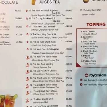 Thực đơn- Cafe Royaltea - A12 Tôn Thất Tùng