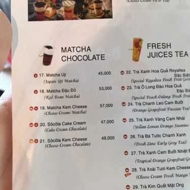 Thực đơn- Cafe Royaltea - A12 Tôn Thất Tùng