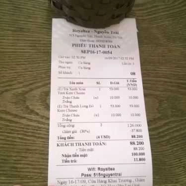Thực đơn- Cafe Royaltea - Trà Sữa Hồng Kông - Nguyễn Trãi