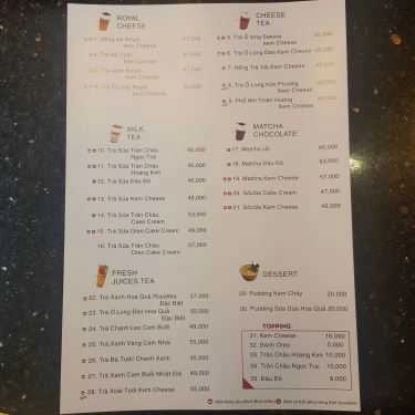 Thực đơn- Cafe Royaltea - Trà Sữa Hồng Kông - Phan Chu Trinh