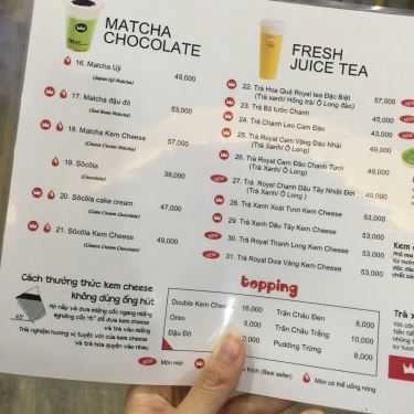 Thực đơn- Cafe Royaltea - Trần Hưng Đạo