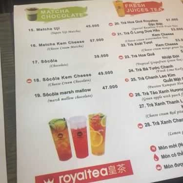 Thực đơn- Cafe Royaltea Việt Nam - Trà Sữa Hồng Kông - Nguyễn Trãi