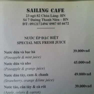 Thực đơn- Sailing Cafe