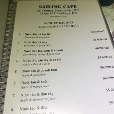 Thực đơn- Sailing Cafe - Thanh Niên