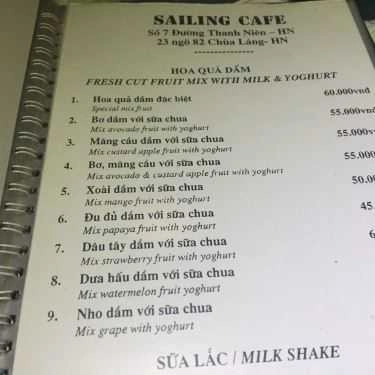Thực đơn- Sailing Cafe - Thanh Niên