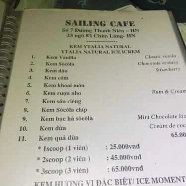 Thực đơn- Sailing Cafe - Thanh Niên