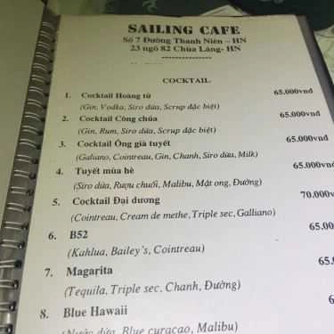 Thực đơn- Sailing Cafe - Thanh Niên