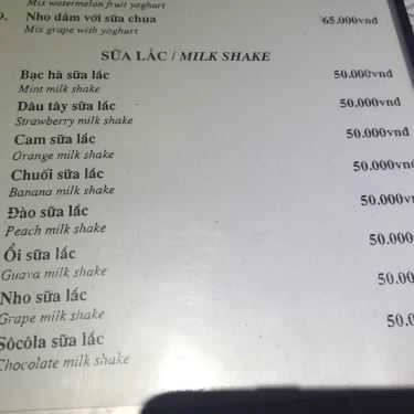 Thực đơn- Sailing Cafe - Thanh Niên