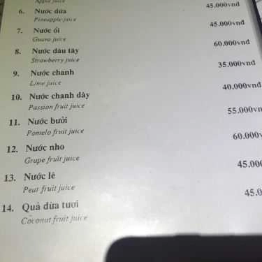 Thực đơn- Sailing Cafe - Thanh Niên