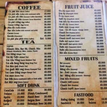 Thực đơn- Sang Sang Cafe - Nguyễn Hữu Huân