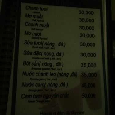 Thực đơn- Sky View Cafe - Hoàng Cầu
