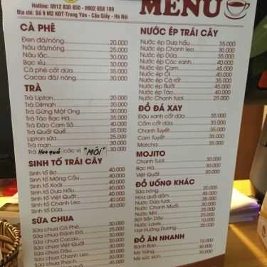 Thực đơn- Smile Coffee - Yên Hòa