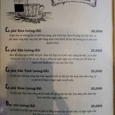 Thực đơn- Cafe Sol Kafe