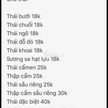 Thực đơn- Ăn vặt Sơn Dương - Chè Thái Lan