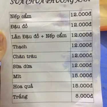 Thực đơn- Ăn vặt Sữa Chua Phương Anh - Khu TT ĐH KT Quốc Dân