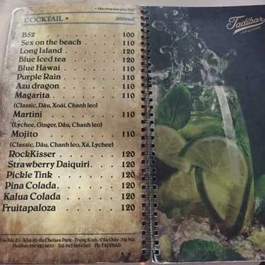 Thực đơn- Tadibar Cafe & Lounge - Chelsea Park