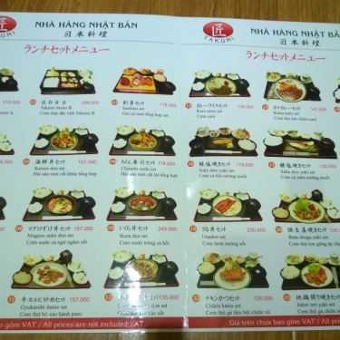 Thực đơn- Nhà Hàng Takumi Restaurant - Ẩm Thực Nhật Bản