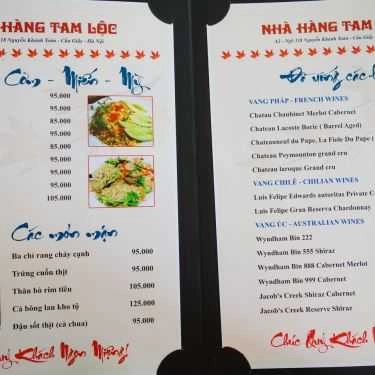 Thực đơn- Nhà Hàng Tam Lộc - Bia & Món Nhậu