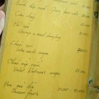 Thực đơn- Cafe Tâm Trà Quán