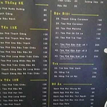 Thực đơn- Cafe Tào Phớ Nè - Thái Thịnh