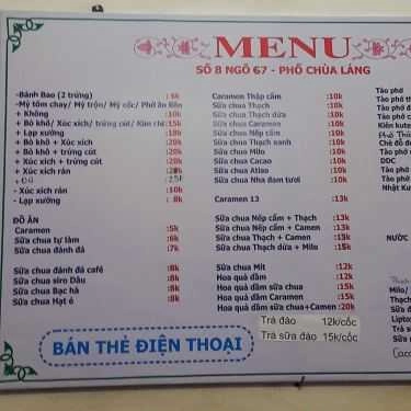 Thực đơn- Ăn vặt Tào Phớ - Ngõ 67 Chùa Láng