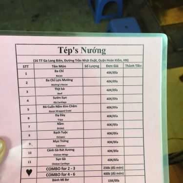 Thực đơn- Ăn vặt Tép's Nướng