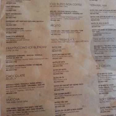 Thực đơn- Terminal Cafe - Times City