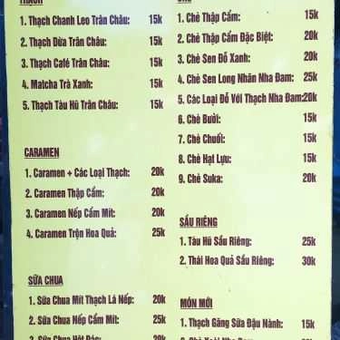 Thực đơn- Ăn vặt Thạch Anh - Chè & Caramen