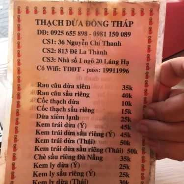 Thực đơn- Cafe Kem & Thạch Dừa Đồng Tháp