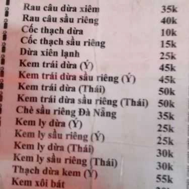 Thực đơn- Cafe Kem & Thạch Dừa Đồng Tháp