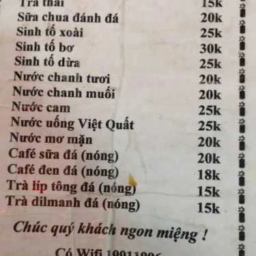Thực đơn- Cafe Kem & Thạch Dừa Đồng Tháp