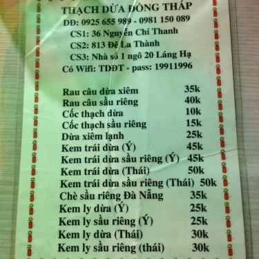 Thực đơn- Cafe Kem & Thạch Dừa Đồng Tháp