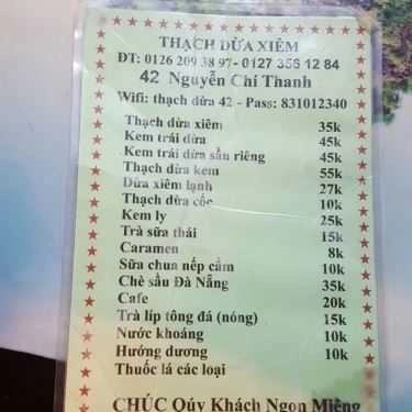 Thực đơn- Cafe Thạch Dừa Xiêm & Kem Trái Dừa