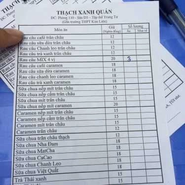 Thực đơn- Ăn vặt Thạch Xanh Quán - Thạch Rau Câu & Caramen