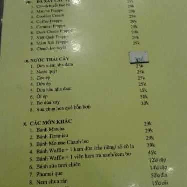 Thực đơn- Cafe Thai Siam - Nguyễn Trãi