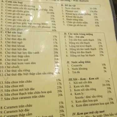 Thực đơn- Cafe Thai Taste - Đại Học Hà Nội