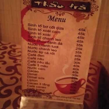 Thực đơn- Cafe Thảo Trà - Đặng Văn Ngữ