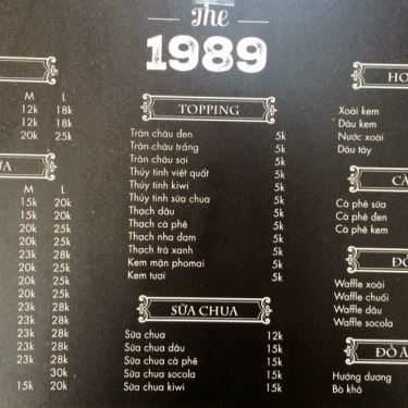 Thực đơn- Cafe The 1989 - Vietnam Milktea