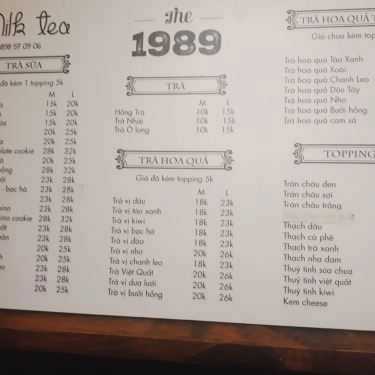 Thực đơn- Cafe The 1989 - Vietnam Milktea