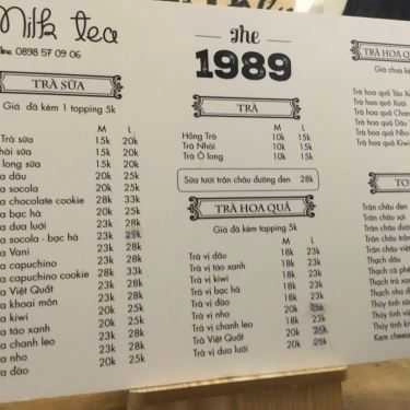 Thực đơn- Cafe The 1989 - Vietnam Milktea